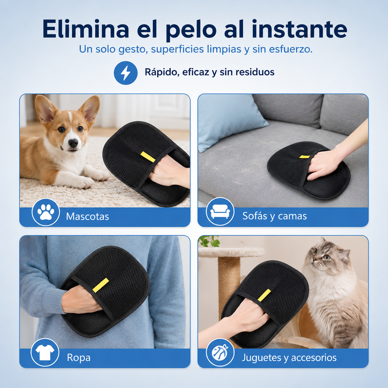 Guante Removedor de Pelo y Masaje para Mascotas
