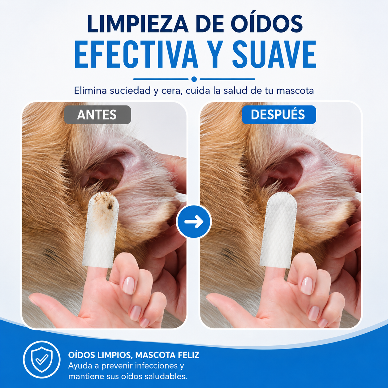 Toallitas Limpiadoras de Oídos para Perros y Gatos