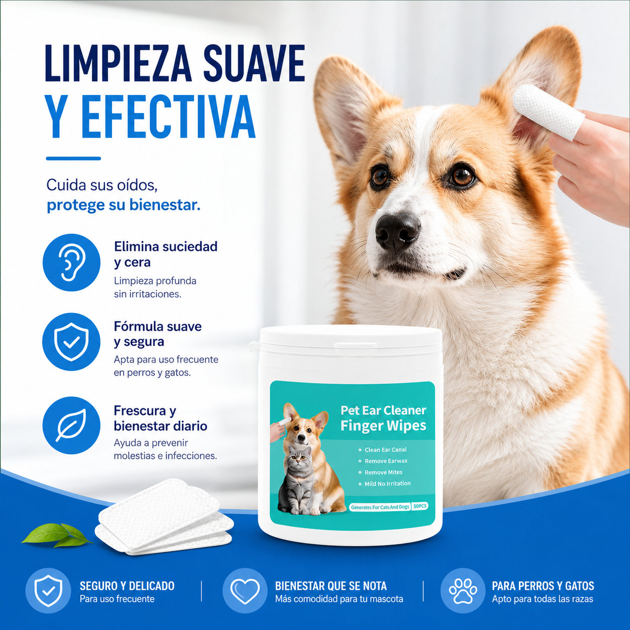 Toallitas Limpiadoras de Oídos para Perros y Gatos