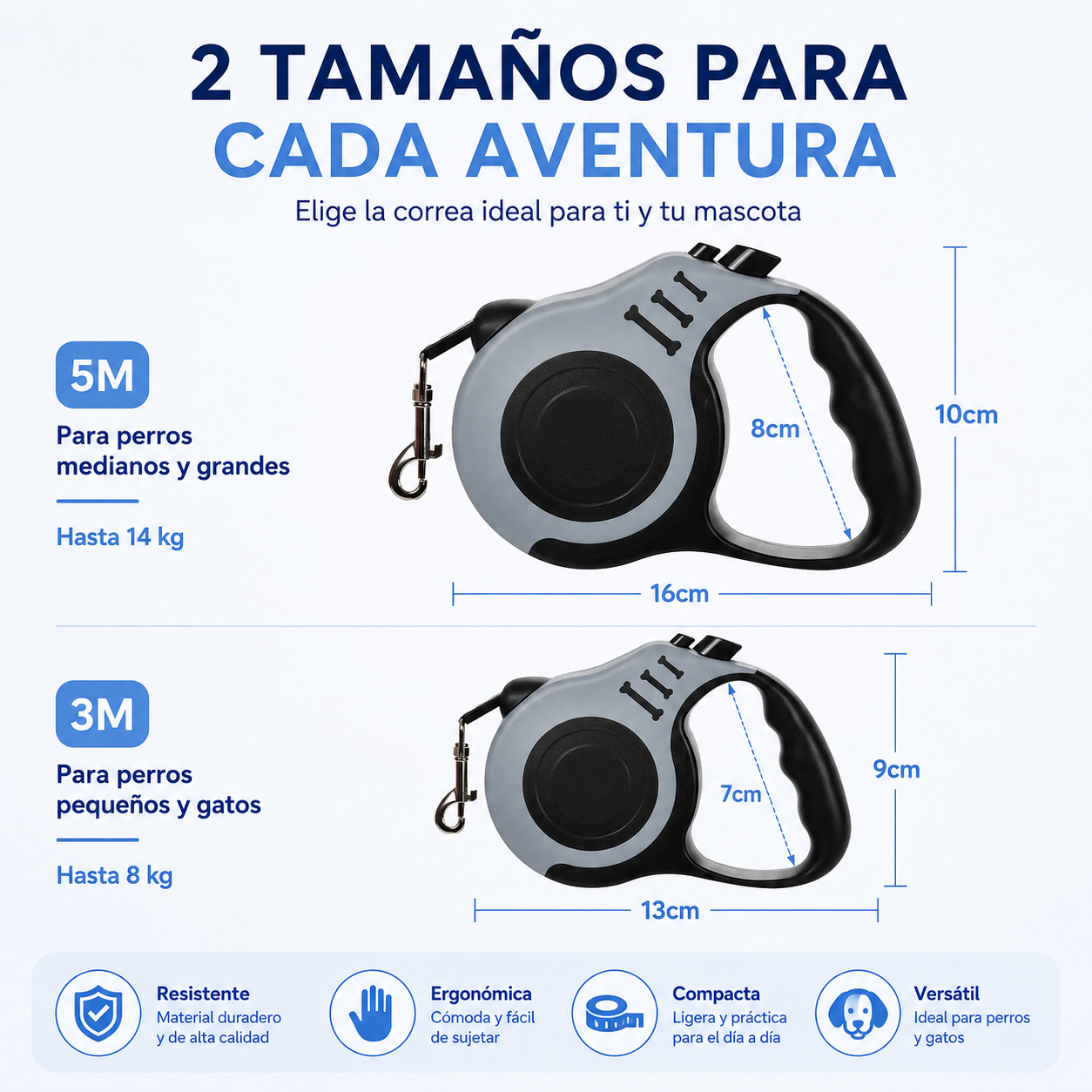 Correa Retráctil Resistente de 3m y 5m