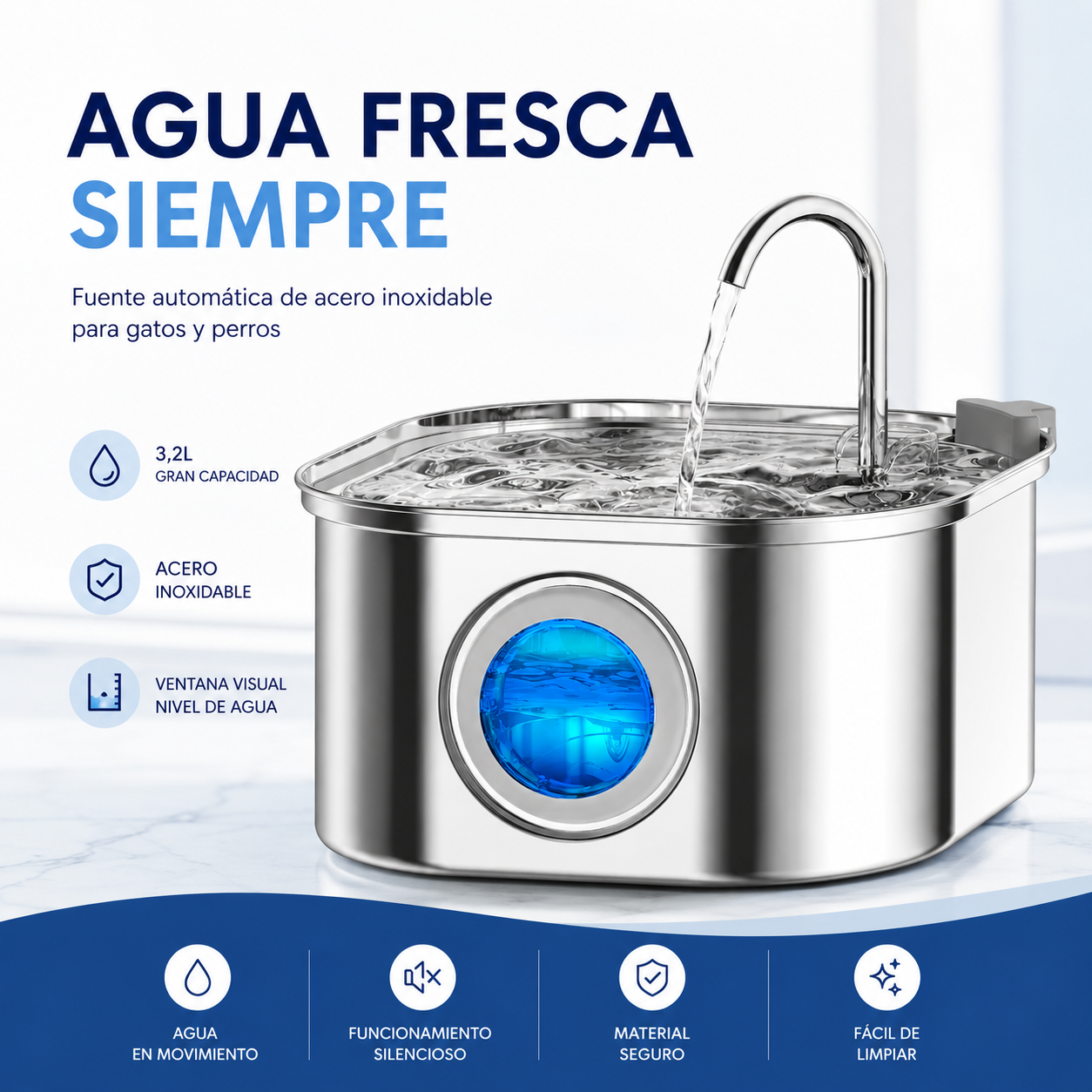 Alimentador de agua de acero inoxidable de 3,2L