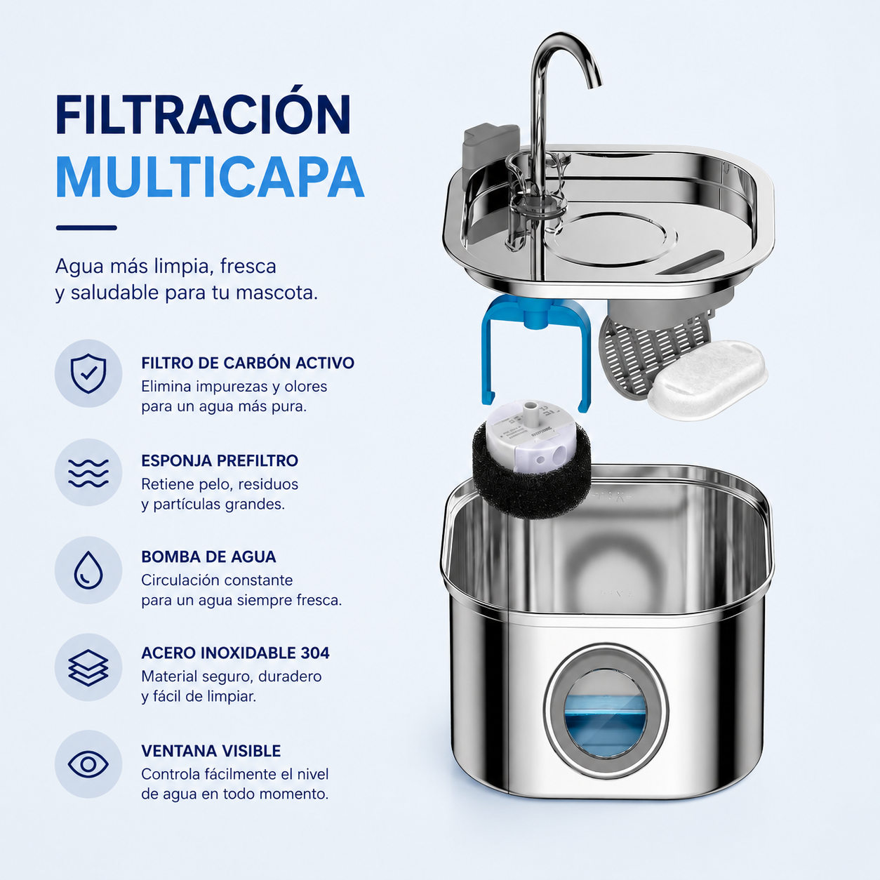 Alimentador de agua de acero inoxidable de 3,2L