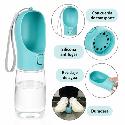 Botella de Agua Portátil para Perros con Bebedero