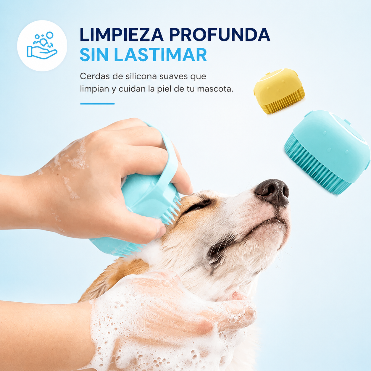 Cepillo de Baño con Dispensador de Champú para Mascotas