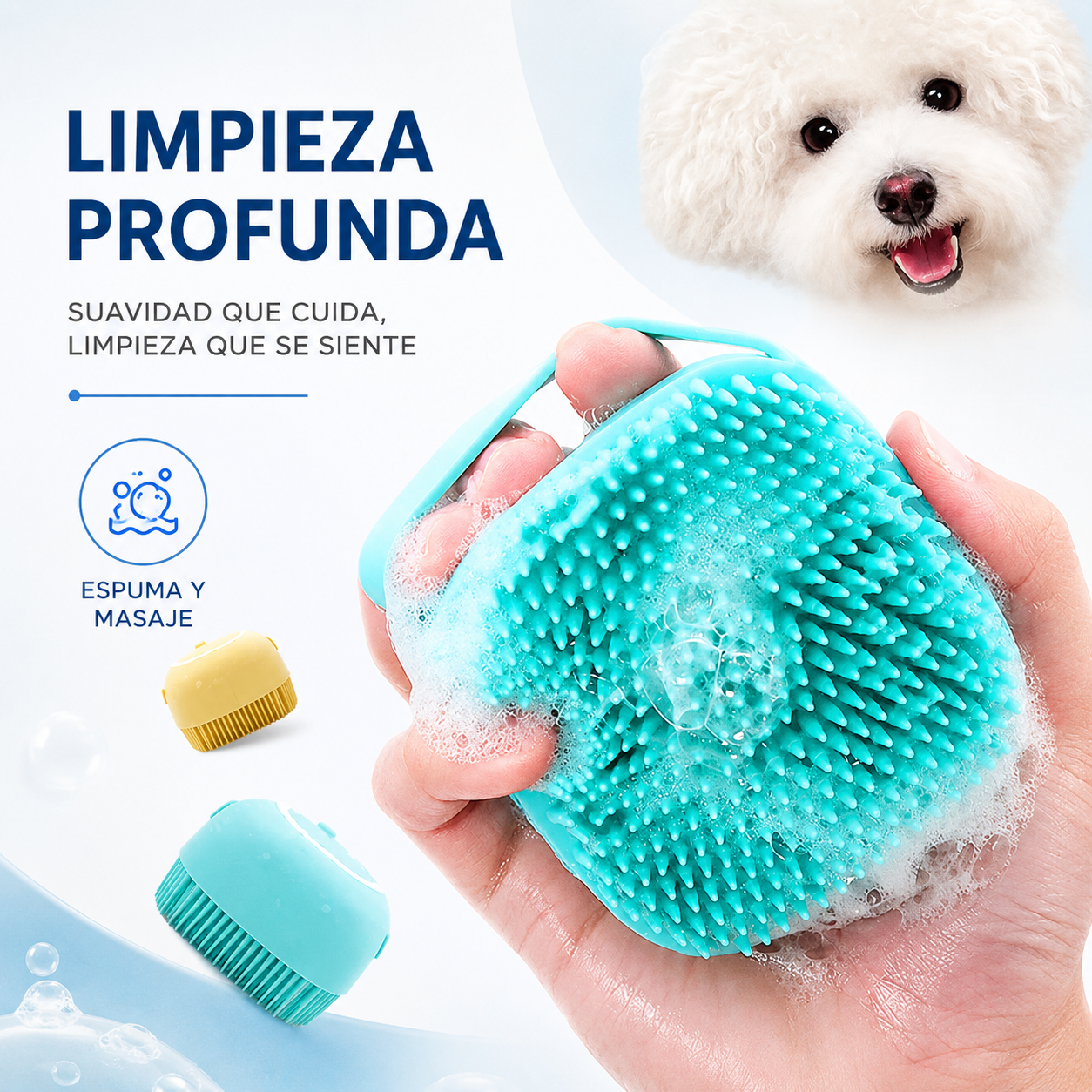 Cepillo de Baño con Dispensador de Champú para Mascotas