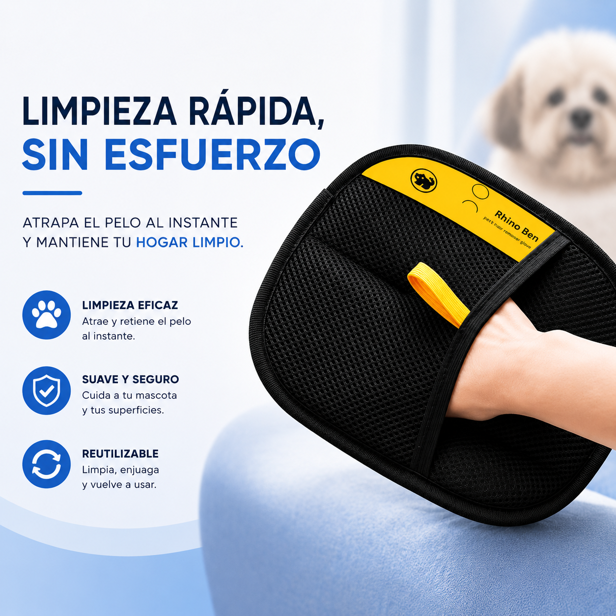 Guante Removedor de Pelo y Masaje para Mascotas