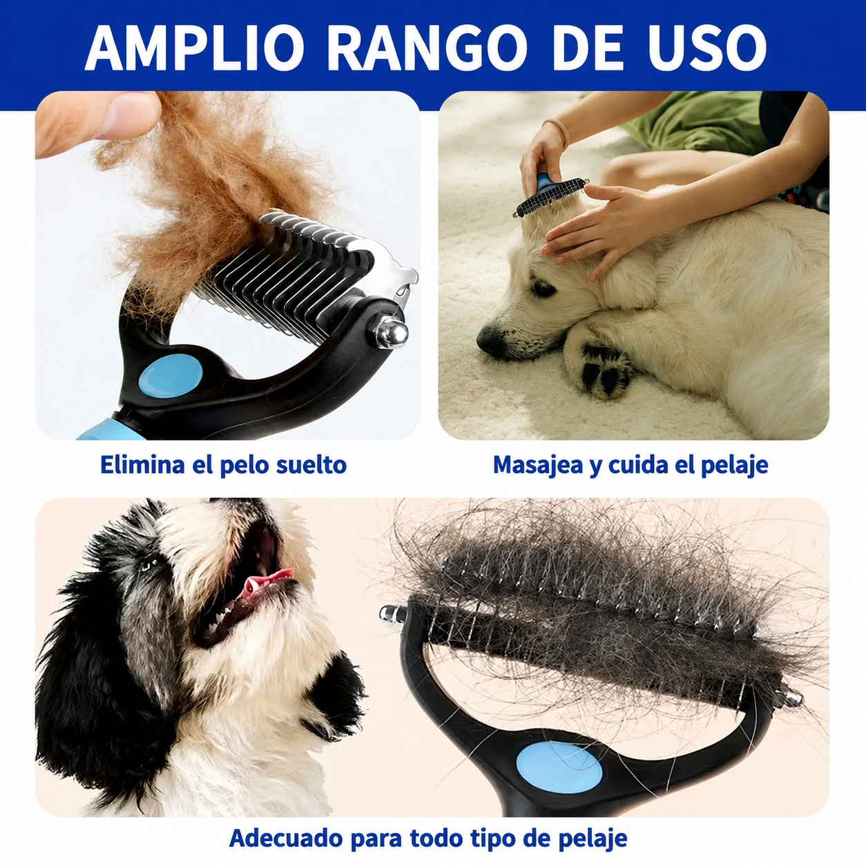 Cepillo Quitapelos para Mascotas – Elimina Nudos y Pelo Suelto