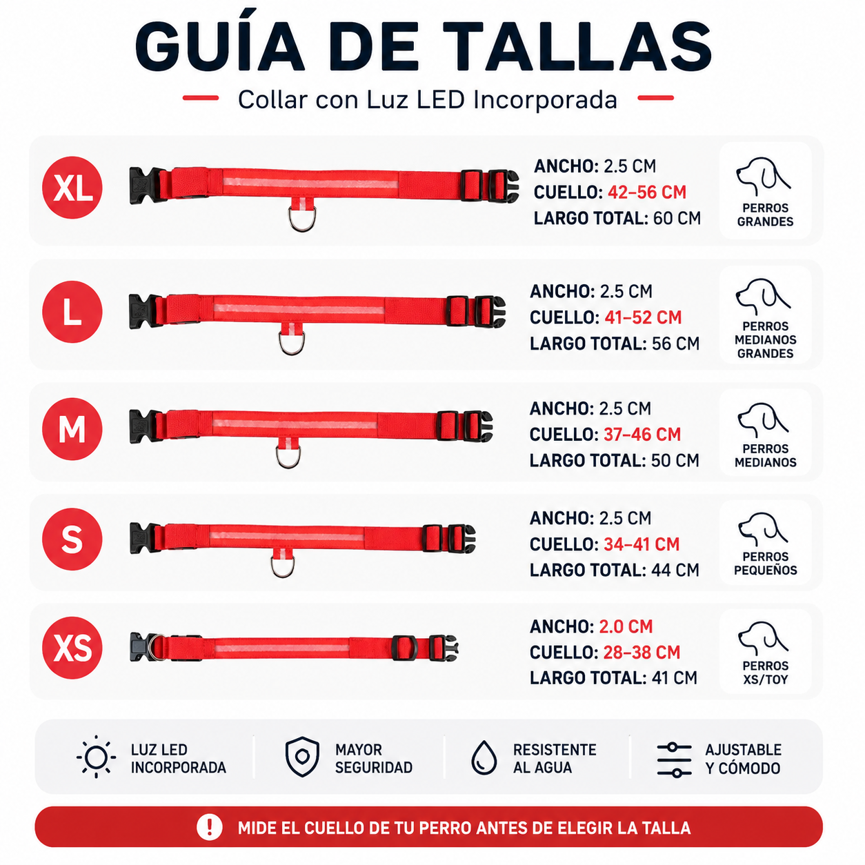 Collar LED para Perros – Seguridad Nocturna Luminoso y Ajustable