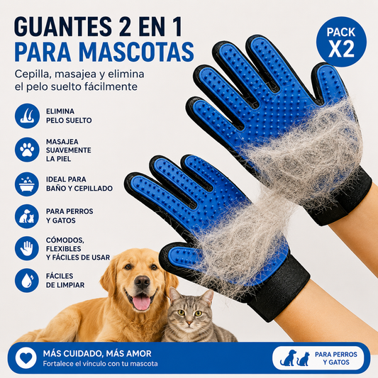 Guantes 2 en 1 para Mascotas – Masaje y Eliminación de Pelo