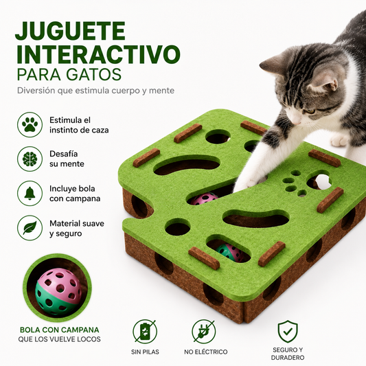 Juguete Interactivo para Gatos – Laberinto con Bola y Campana