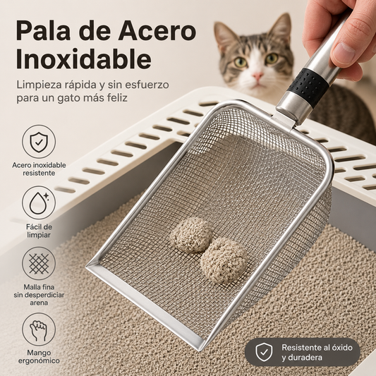 Pala de Acero Inoxidable para Arena de Gatos