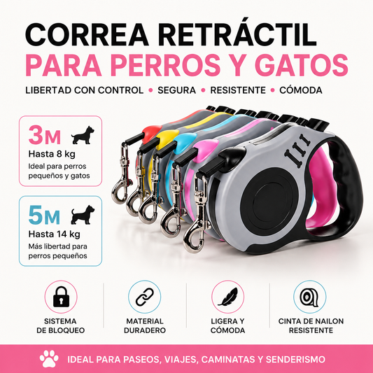 Correa Retráctil para Perros y Gatos